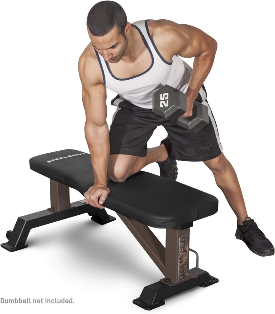 Steelbody Deluxe Versatile Rated 800 lbs Flat Utility Workout Bench Station for Home Gym Weightlifting and Strength Training STB-10101, Black-Brown