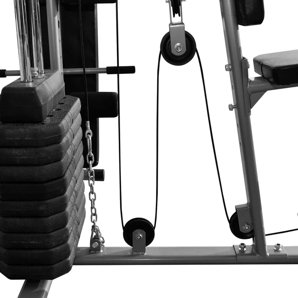 vidaXL Multi-functional Home Gym with 143.3lb plates weight - Adjustable Seat, Butterfly Press and One-Arm Pull Stations, Extendable Leg Curl Modules