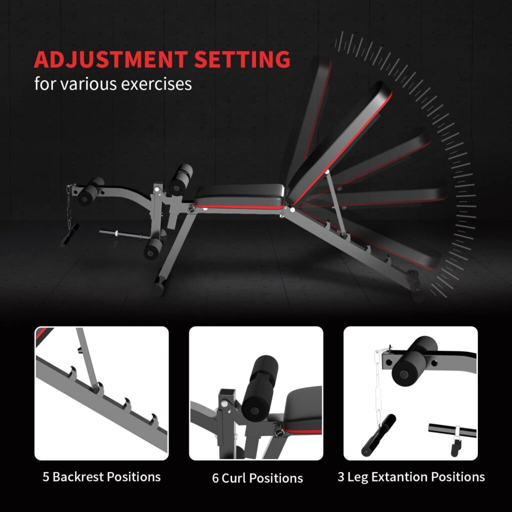 Wesfital Weight Bench with Leg Extension and Curl, Adjustable Workout Bench Utility Incline Decline Benches for Home Gym Full Body Exercise  Strength Training