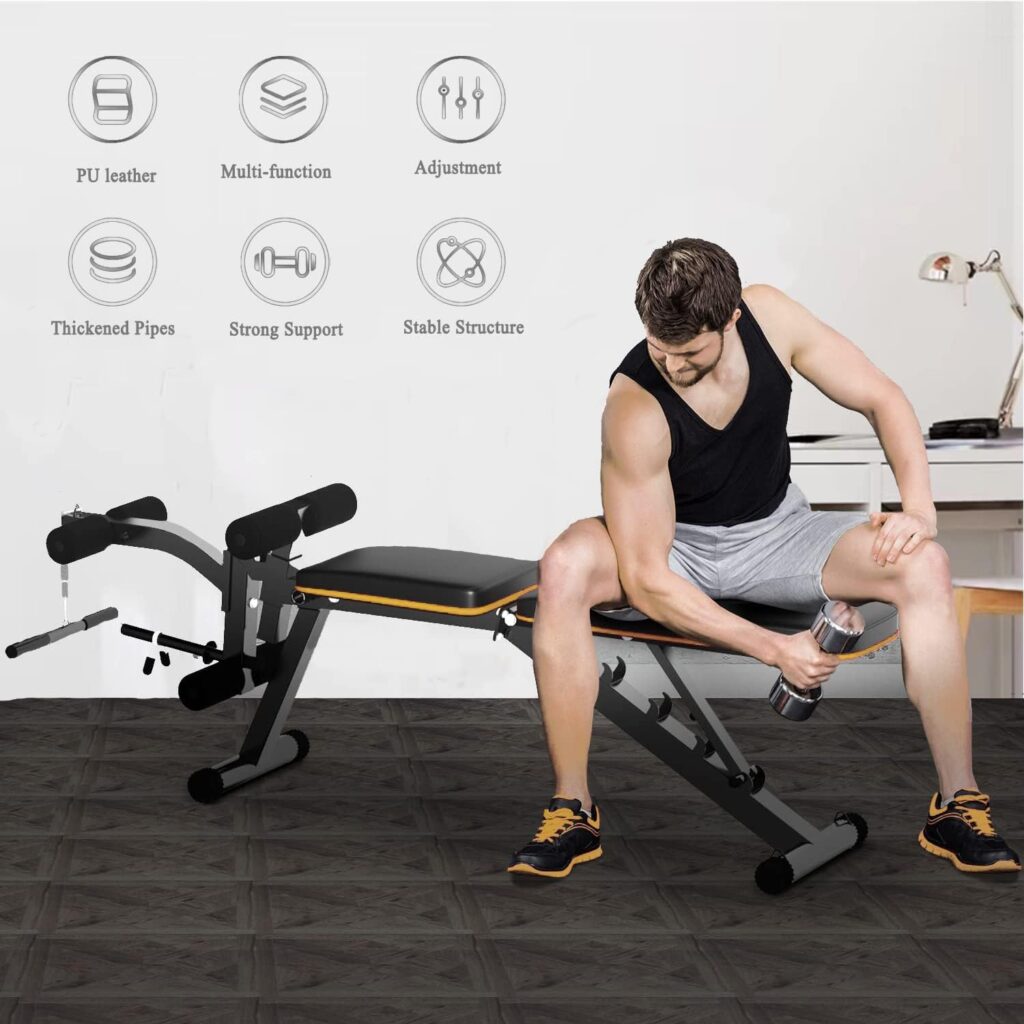 Wesfital Weight Bench with Leg Extension and Curl, Adjustable Workout Bench Utility Incline Decline Benches for Home Gym Full Body Exercise  Strength Training