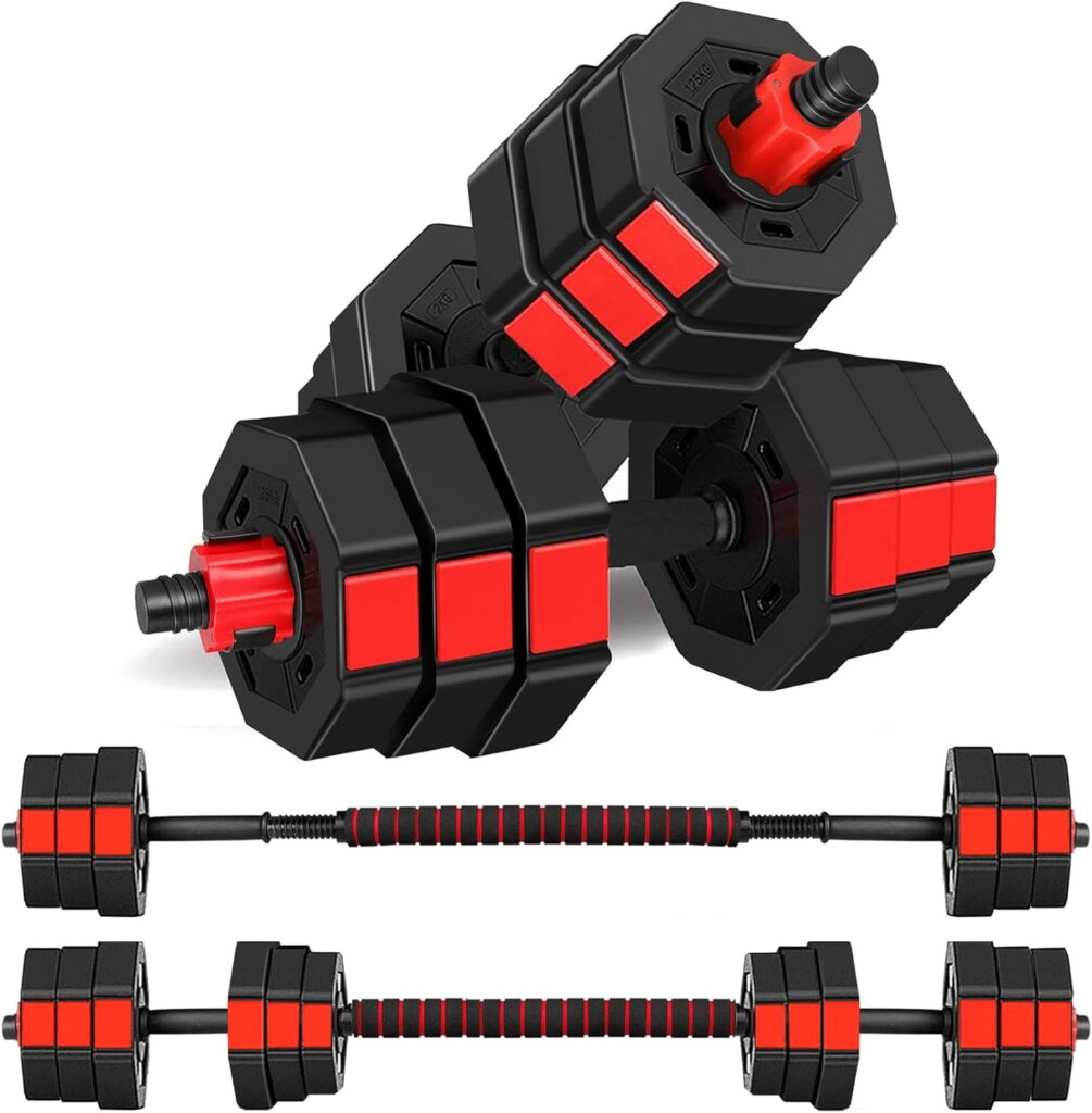 wolfyok Dumbbells Set, Adjustable Weights 3-in-1 Set Barbell 44Lb/66Lb, Home Gym Equipment for Men Women Gym Workout Fitness Exercise with Connecting Rod