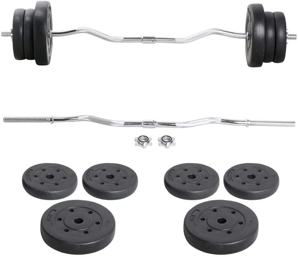 Yaheetech Barbell Weight Set - Olympic Curl Bar  6 Olympic Weights  2 Olympic Barbell Clamps for Lifts 55LB