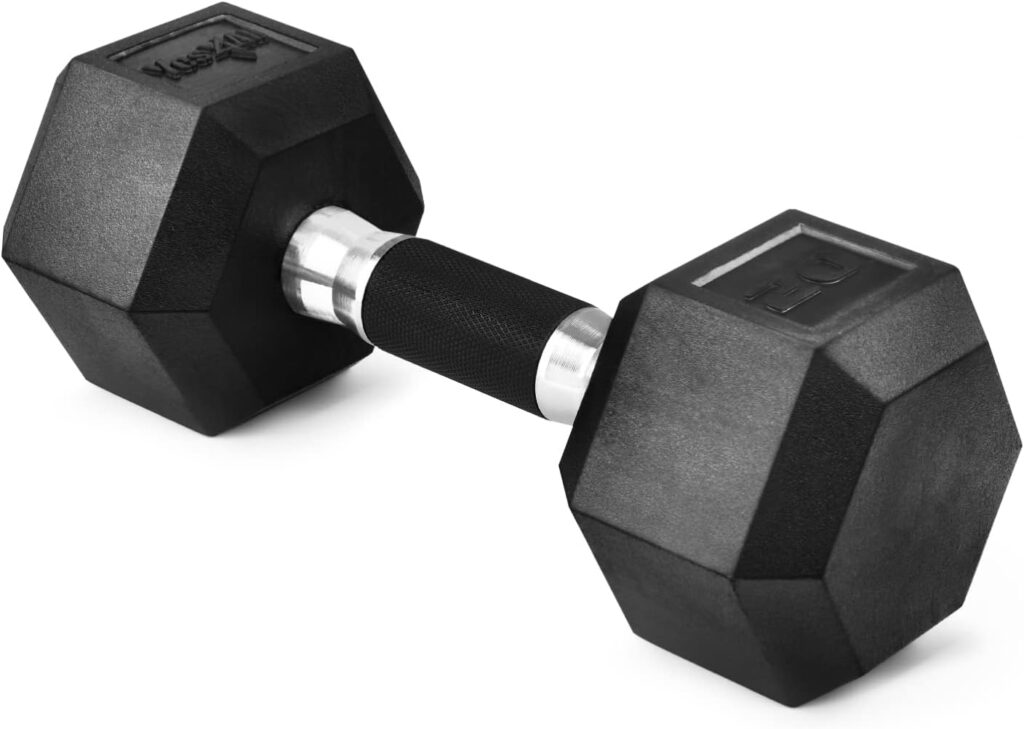 Yes4All Rubber Grip Encased Hex Dumbbells – Hand Weights With Anti-Slip 5-50 LBS Single