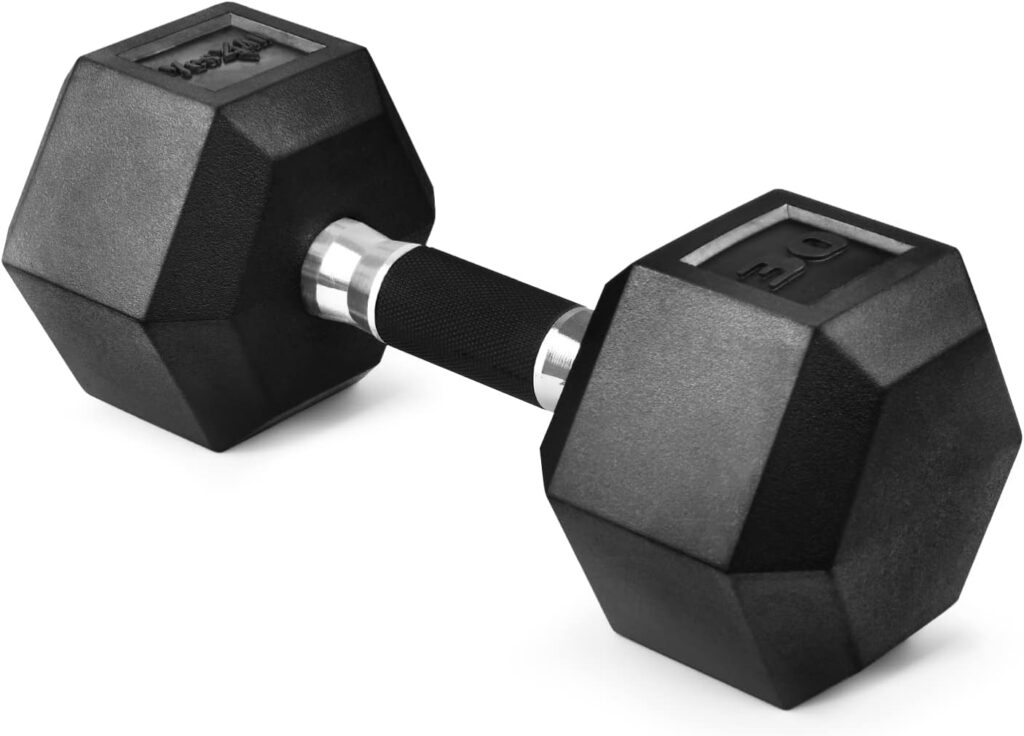 Yes4All Rubber Grip Encased Hex Dumbbells – Hand Weights With Anti-Slip 5-50 LBS Single