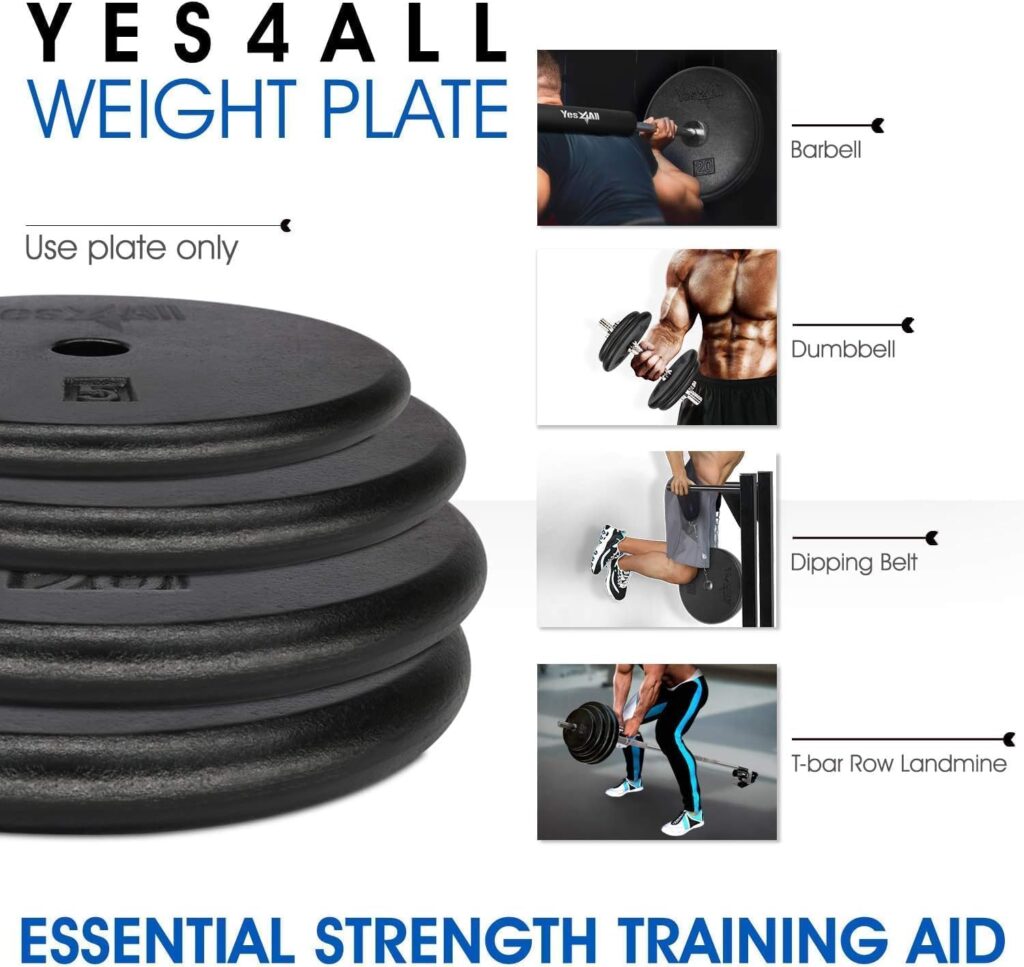 Yes4All Standard 1 Cast Iron Weight Plate - Ideal for Strength Training - Multiple Weight: 5LB to 25LB (Set of 2)