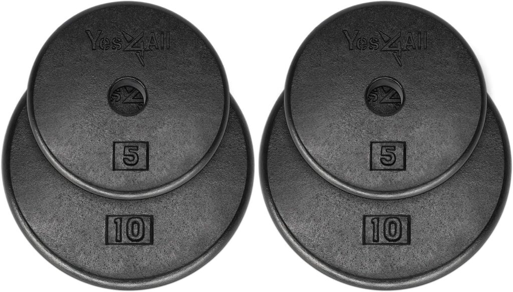 Yes4All Standard 1 Cast Iron Weight Plate - Ideal for Strength Training - Multiple Weight: 5LB to 25LB (Single  Set of 4)