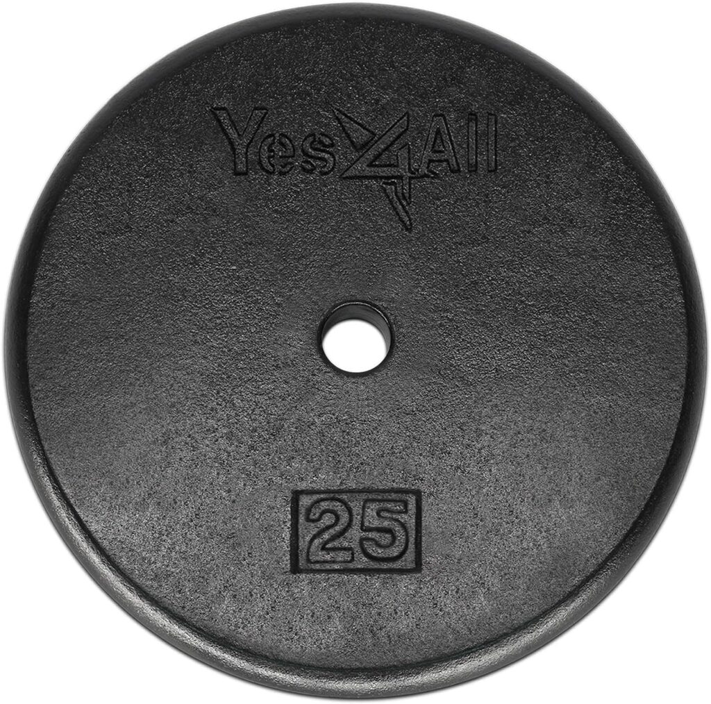 Yes4All Standard 1 Cast Iron Weight Plate - Ideal for Strength Training - Multiple Weight: 5LB to 25LB (Single  Set of 4)