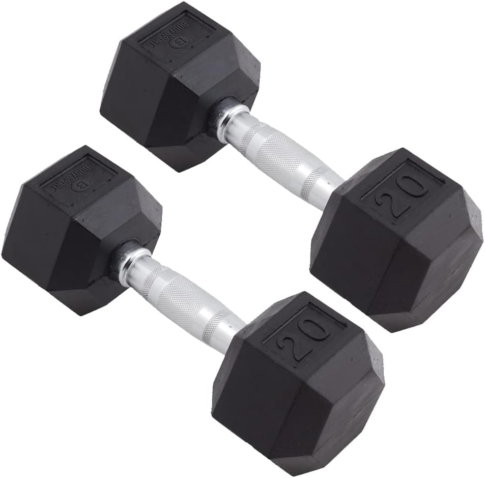 Body Sport Rubber Encased Hex Dumbbell Weight, Pair – Dumbbells for Exercises – Strength Training Equipment – Home Gym Accessories – Weight Training