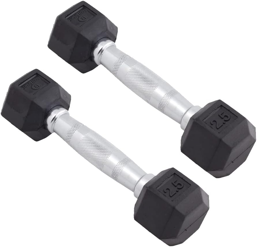 Body Sport Rubber Encased Hex Dumbbell Weight, Pair – Dumbbells for Exercises – Strength Training Equipment – Home Gym Accessories – Weight Training