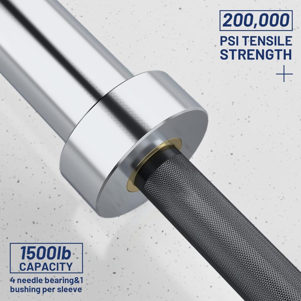 E.T.ENERGIC 7ft Olympic Barbell Bar 45LB Load 1500-lbs Capacity Available, for Gym Home Exercises, Weightlifting, Powerlifting for 2 Olympic Plates