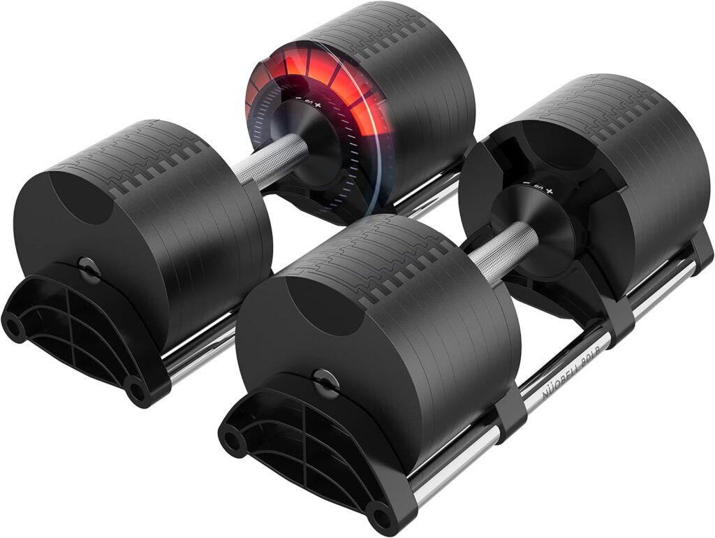 NUOBELL Adjustable Dumbbells Pair 5-80 lbs : the Adjustable Dumbbell Set to Replace 16 Sets of Dumbbells. Add Nuobell Dumbbells 80lb and Free Weights to Your Home Gym. Just Twist the Handle to Adjust and Start Your Exercise.