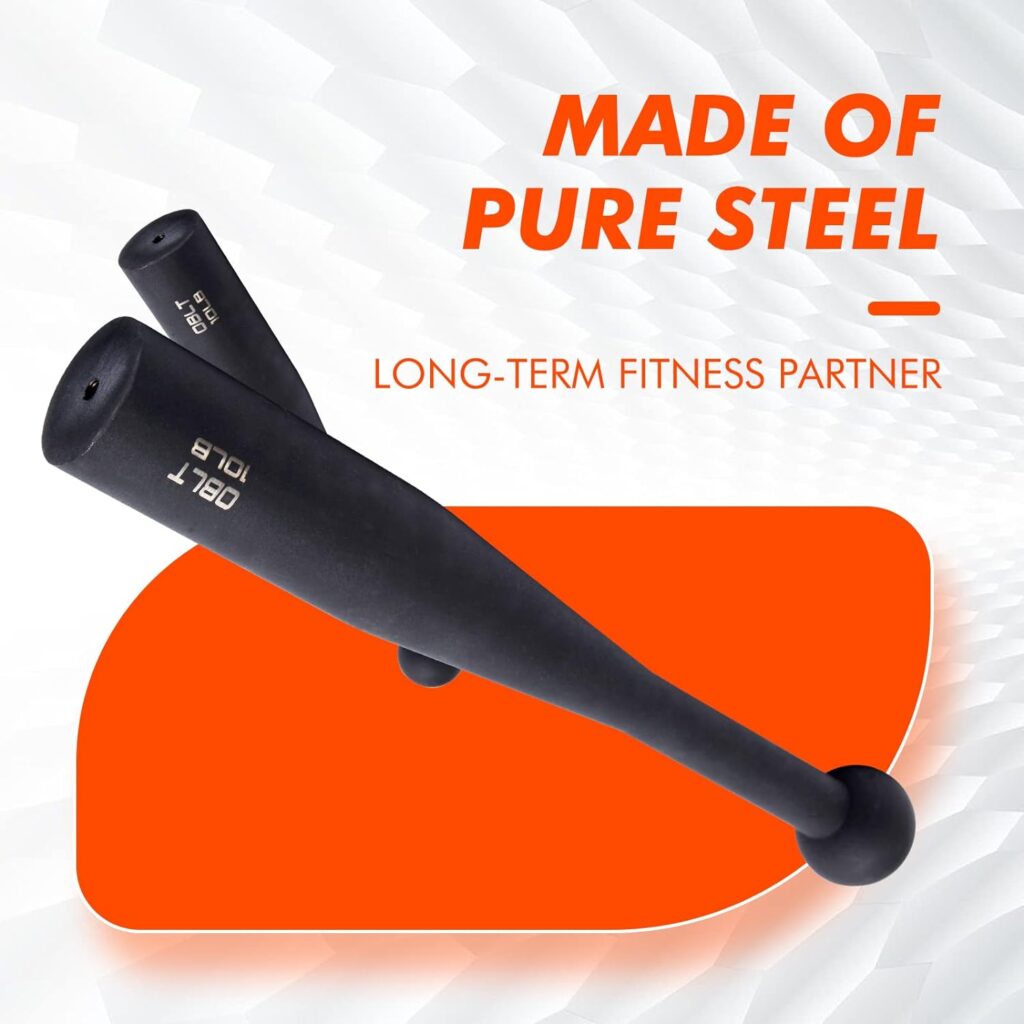 OBLT FIT Steel Indian Clubs for Training- 5LB 10LB 15LB Clubbell for Fitness,Steel Club for Exercise,Strength Training Workout Macebell,Weighted Club Bar for Exercise