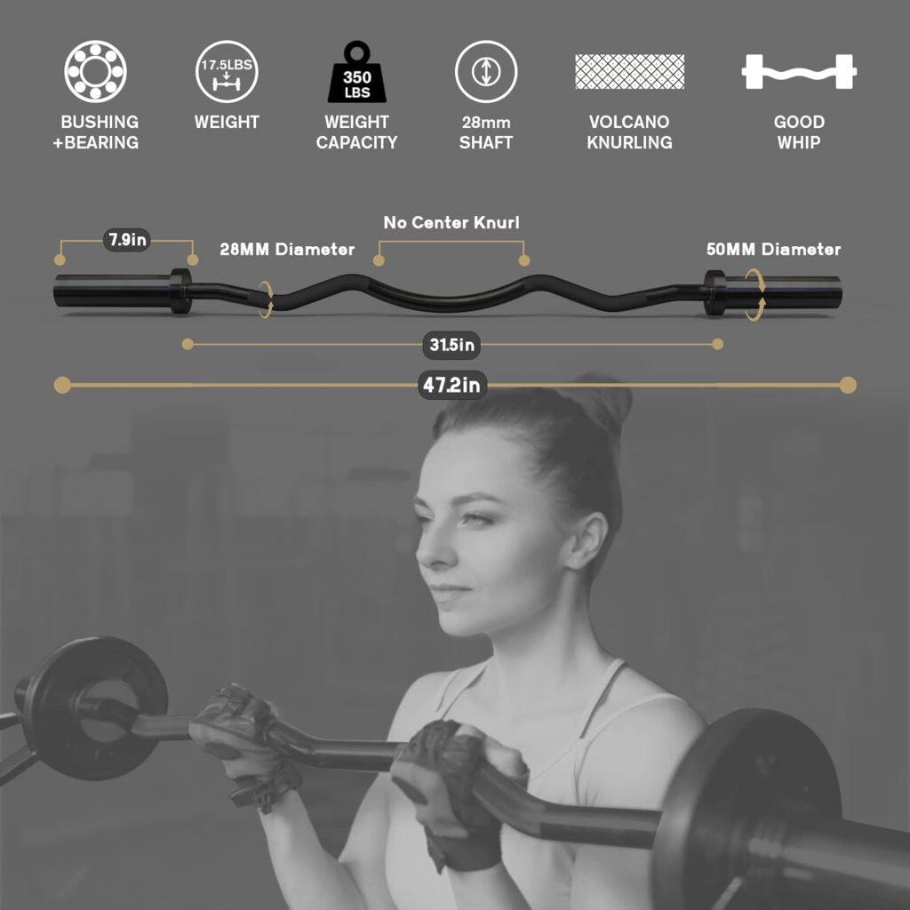RitFit 2 Inch EZ Curl Bar with Weights, 300LBS Weight Capacity Olympic Curl Barbell for Bicep, Tricep and Weight Lifting Exercises