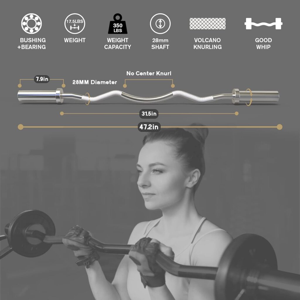RitFit 2 Inch EZ Curl Bar with Weights, 300LBS Weight Capacity Olympic Curl Barbell for Bicep, Tricep and Weight Lifting Exercises