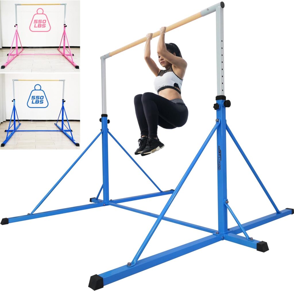 Seliyoo gymnastics high bar for big kids adults ,6FT width 7.2 FT base length ,height adjustable from 49.2 to 68.9 , super stable big triangle extensions,competition gymnastics equipment for home /gym center,weight limit 550 LBS