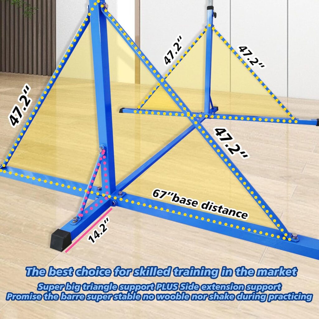 Seliyoo gymnastics high bar for big kids adults ,6FT width 7.2 FT base length ,height adjustable from 49.2 to 68.9 , super stable big triangle extensions,competition gymnastics equipment for home /gym center,weight limit 550 LBS