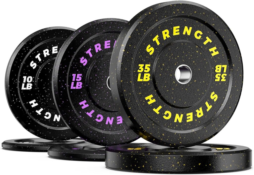 XDDIAS 10/15/25/35/45/55LB Olympic Bumper Plates, High-Bounce Olympic Weight Plates with Colored Fleck-Rubber Weights Plates for Weight Lifting and Strength Training