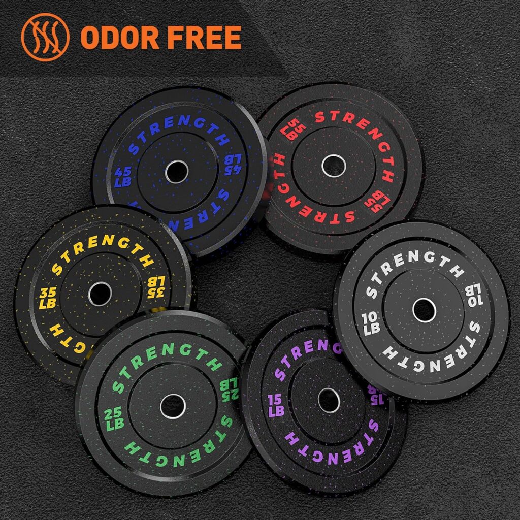 XDDIAS 10/15/25/35/45/55LB Olympic Bumper Plates, High-Bounce Olympic Weight Plates with Colored Fleck-Rubber Weights Plates for Weight Lifting and Strength Training